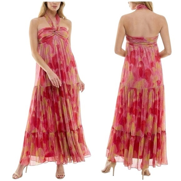 Violet Weekend Juniors' Metallic Print Halter Maxi Dress Size 07/08 Medium - Picture 1 of 9